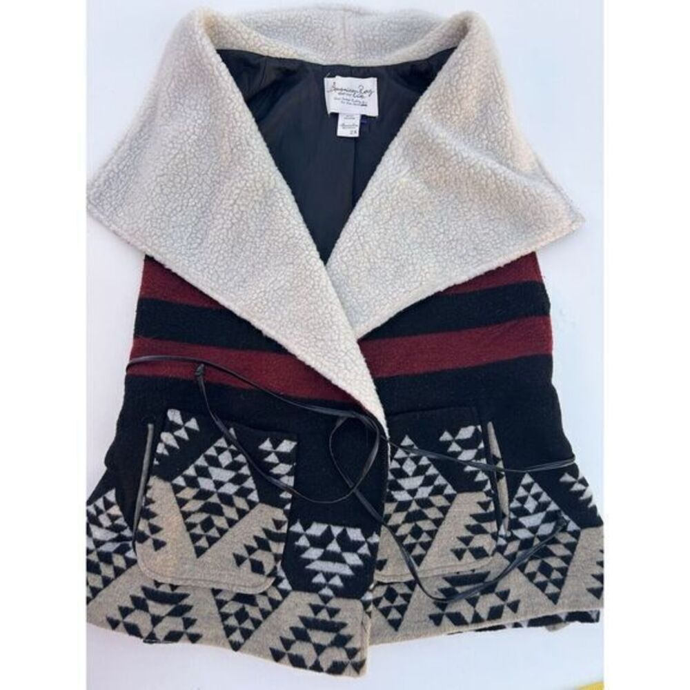 American Rag Vest Tribal Sherpa Size 2X Free Spirit Leather Faux Belt